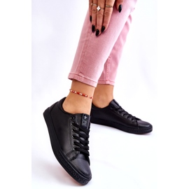 News Women's leather tied classic black sneakers 3