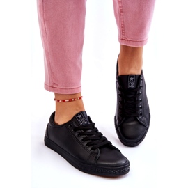 News Women's leather tied classic black sneakers 5