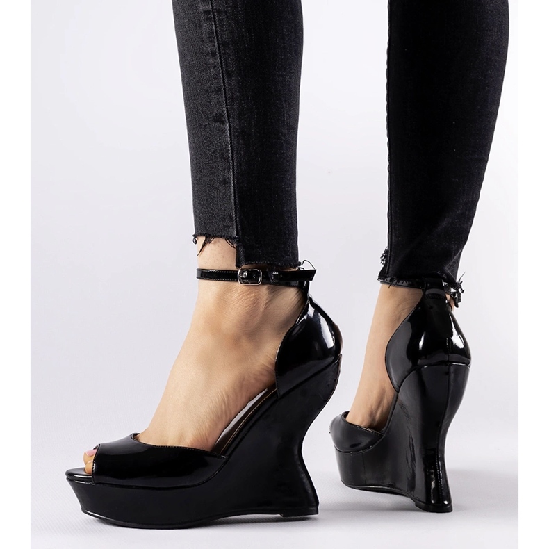 Flangan black patent wedge sandals 1 Flangan black patent wedge sandals 1