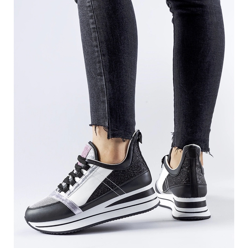 Black glitter sneakers on the Marce platform 1
