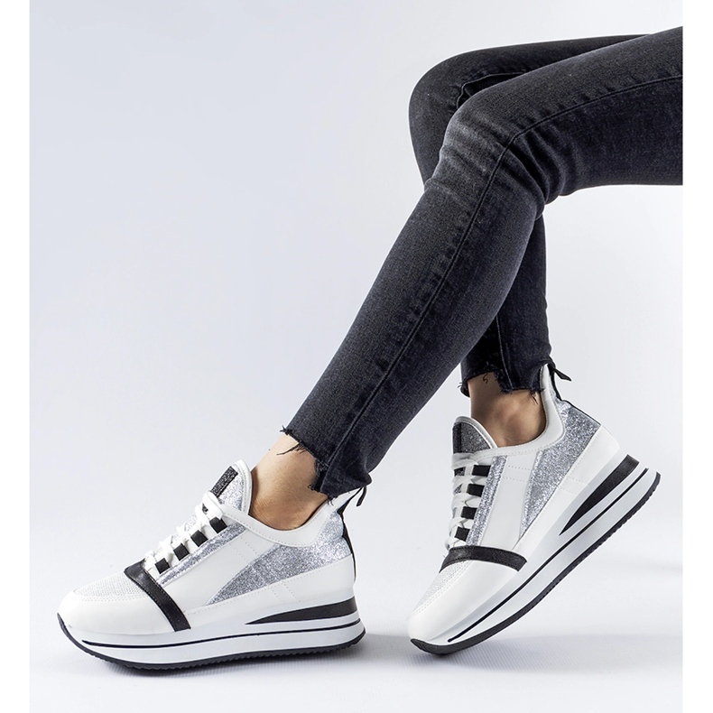 White glitter sneakers on the Marce platform 1