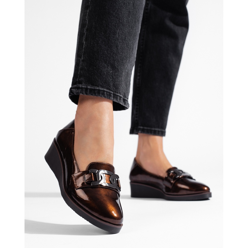 W. Potocki Potocki women's patent leather shoes with a low wedge brown 1