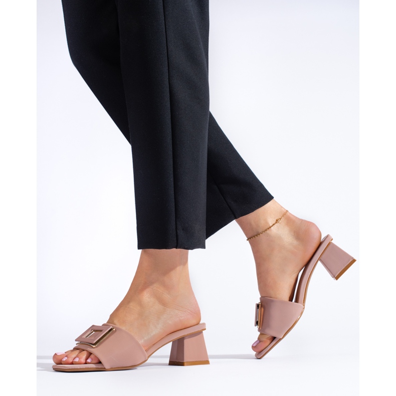 Women's material mules on a low heel Shelovet dusty pink 1