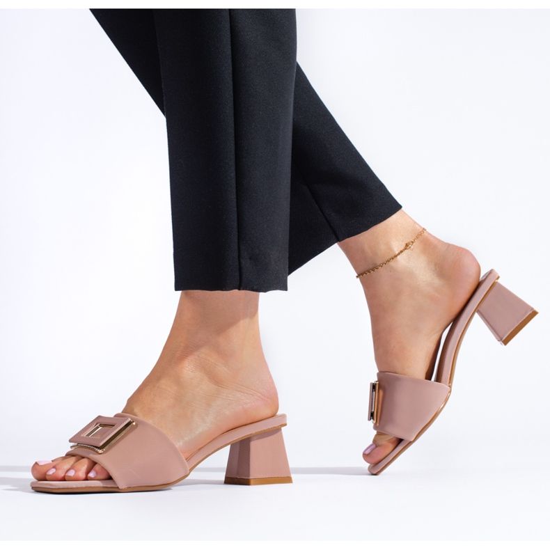 Women's material mules on a low heel Shelovet dusty pink 2