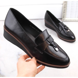 Women's black slip-on wedge shoes Vinceza 58266 1