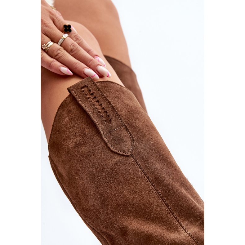 Zazoo 3427 Women's Suede Cowboy Boots, Brown 1