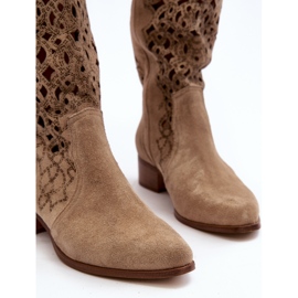 Zazoo 3403 Women's Openwork Boots On Low Heels Light Beige 2