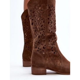 Zazoo 3403 Brown Openwork Women's Boots on Low Heels 2