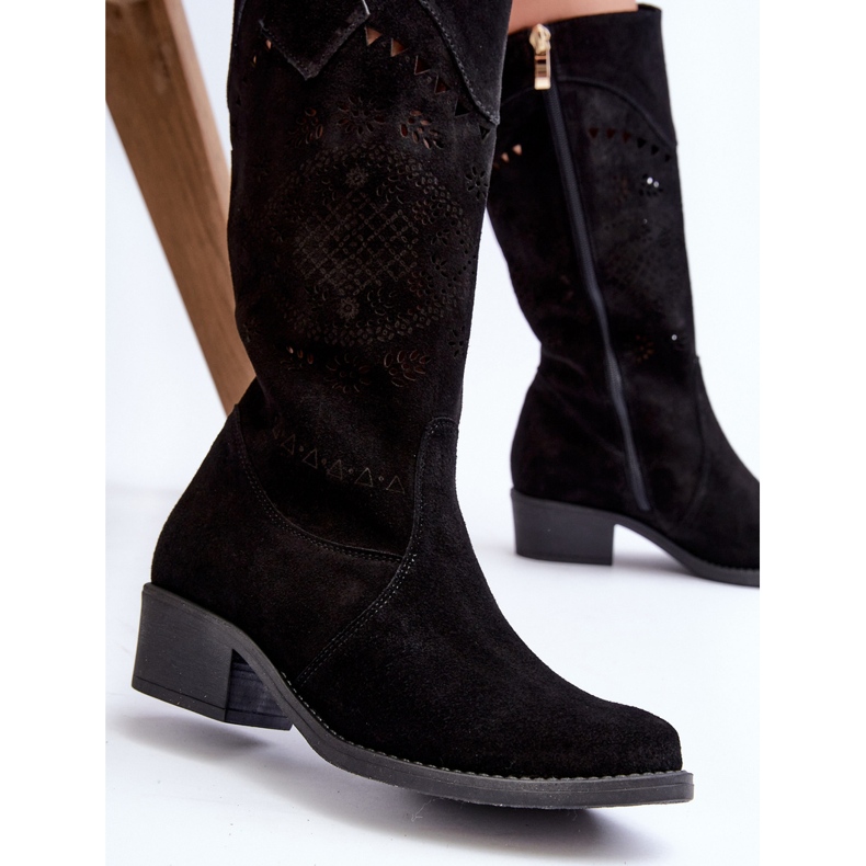 Zazoo 4043 Suede Openwork High Heel Boots black 2 Zazoo 4043 Suede Openwork High Heel Boots black 2