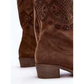 Zazoo 4043 Suede Openwork Low-Heel Boots Brown 2