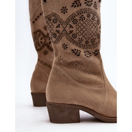 Zazoo 4043 Openwork Beige Suede Low-Heel Boots 2