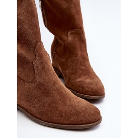 Zazoo 3407 Suede Knee-high Boots with Camel Flat Heels brown 2