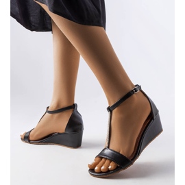 Black wedge sandals with Flusing rhinestones 1