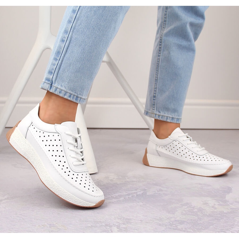 Women's openwork leather shoes, white, Sergio Leone SP013 2