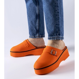 Orange high-top Lang clogs 1