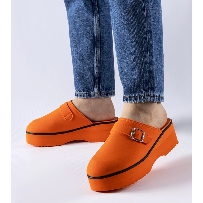 Orange high-top Lang clogs 1