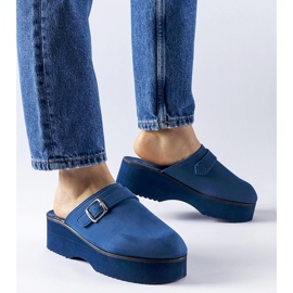 Navy blue clog slides on the Lang platform 1