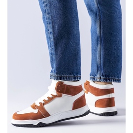 Elizabeth's white and brown high-top sneakers 1