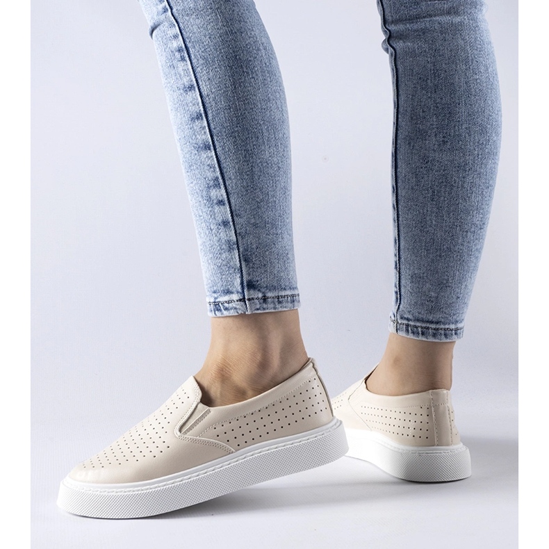 Beige perforated Fulda sneakers 1