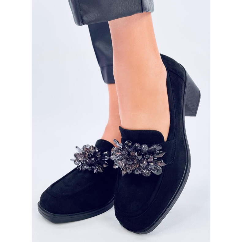 Lorenz Black high-heeled loafers with stones 2