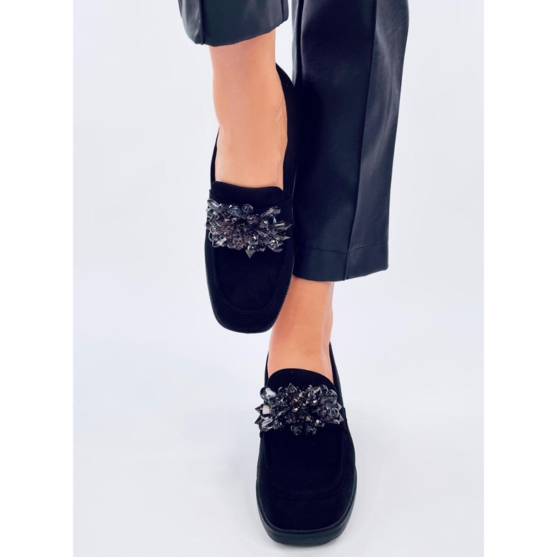 Lorenz Black high-heeled loafers with stones 1