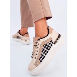 Volyne Beige women's houndstooth sneakers 2