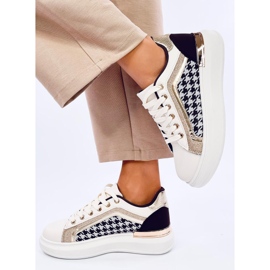 Volyne BEIGE/COFFEE women's houndstooth sneakers white 2 Volyne BEIGE/COFFEE women's houndstooth sneakers white 2