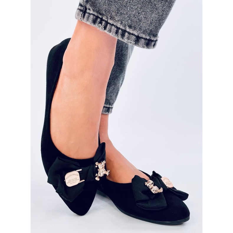 Bonnies Black ballet flats with a teddy bear 1