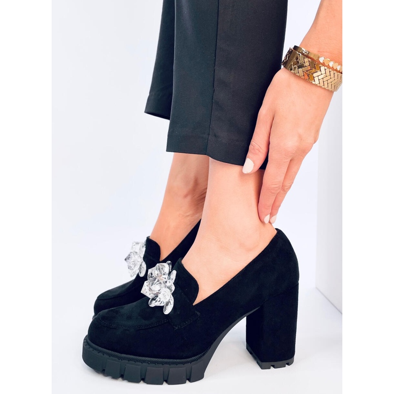 Nadina Black high-heeled loafers with stones 1