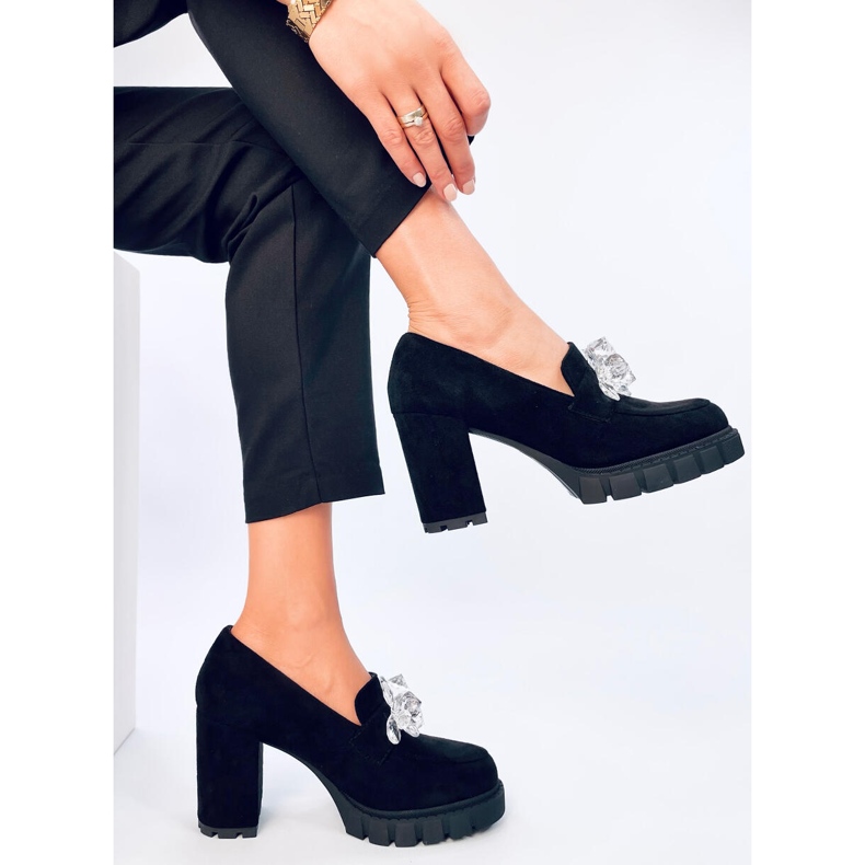 Nadina Black high-heeled loafers with stones 2