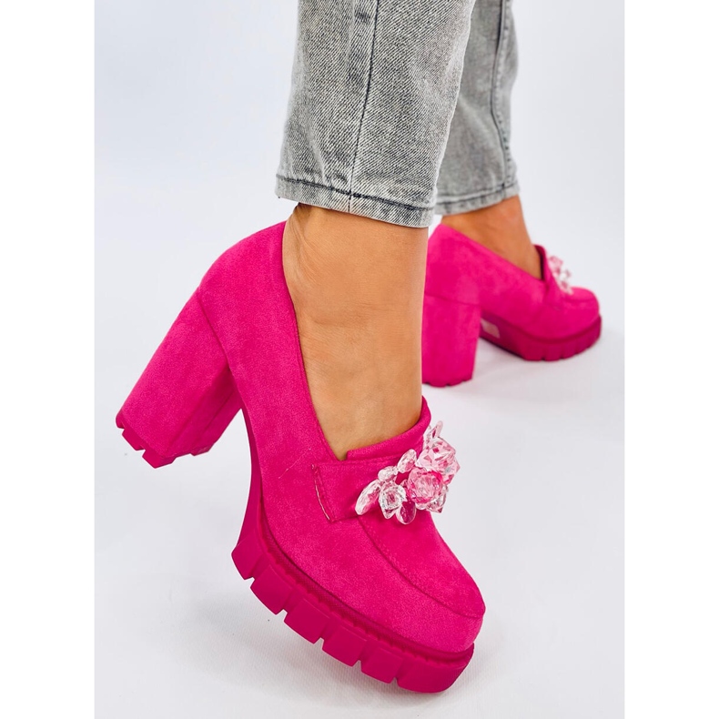 Nadina Fuchsia high-heeled loafers with stones pink 2