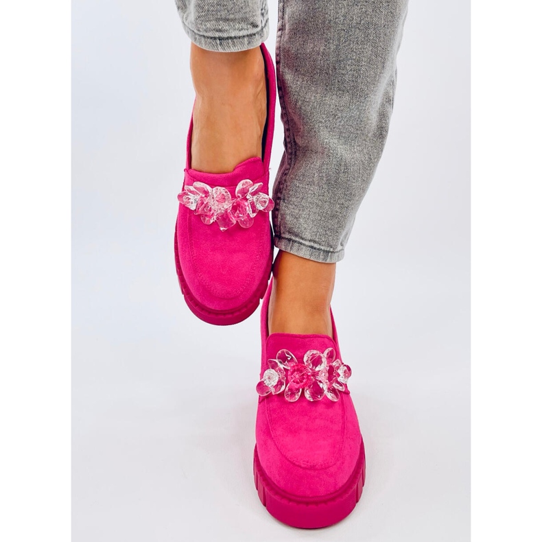 Nadina Fuchsia high-heeled loafers with stones pink 1