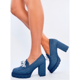 Nadina Blue high-heeled loafers with stones 1