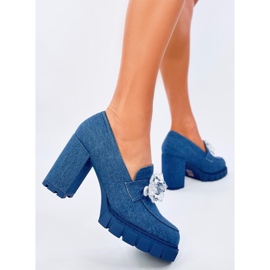 Nadina Blue high-heeled loafers with stones 2