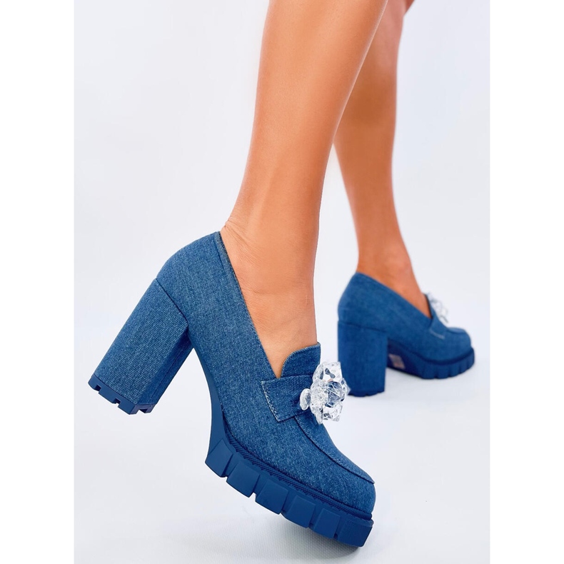 Nadina Blue high-heeled loafers with stones 2