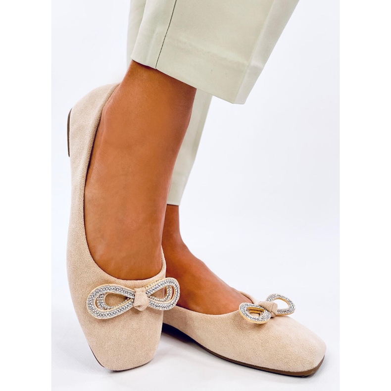 Serna Beige suede ballet flats with a bow 1
