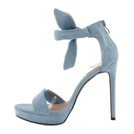 Sandals on a high heel, tied 1203 blue 1