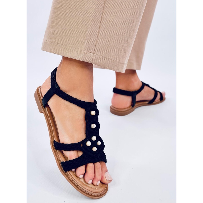 Ashes Black boho string sandals 2