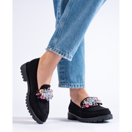 Women's suede shoes with Shelovet decorations black 1 Women's suede shoes with Shelovet decorations black 1