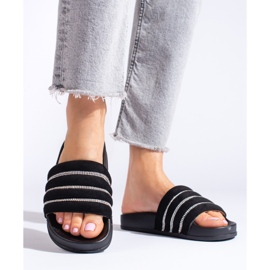 Women's black sandals with cubic zirconia Shelovet 2
