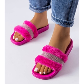 Fuchsia fur slides with rhinestones from Carrito pink 1