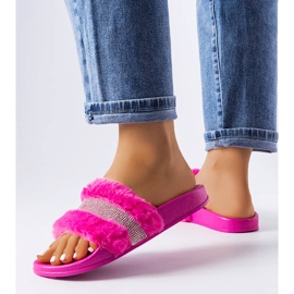 Fuchsia fur slides with rhinestones from Carrito pink 2