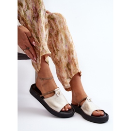 Zazoo 2896 Women's Leather Flip-Flops White and Gold golden 1