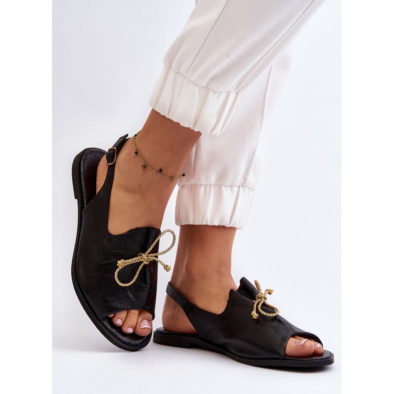 Zazoo 2898 Leather Flat Sandals Black 2