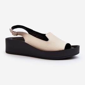 Zazoo 2893 Women's Leather Sandals on a Thick Sole, Light Beige 1