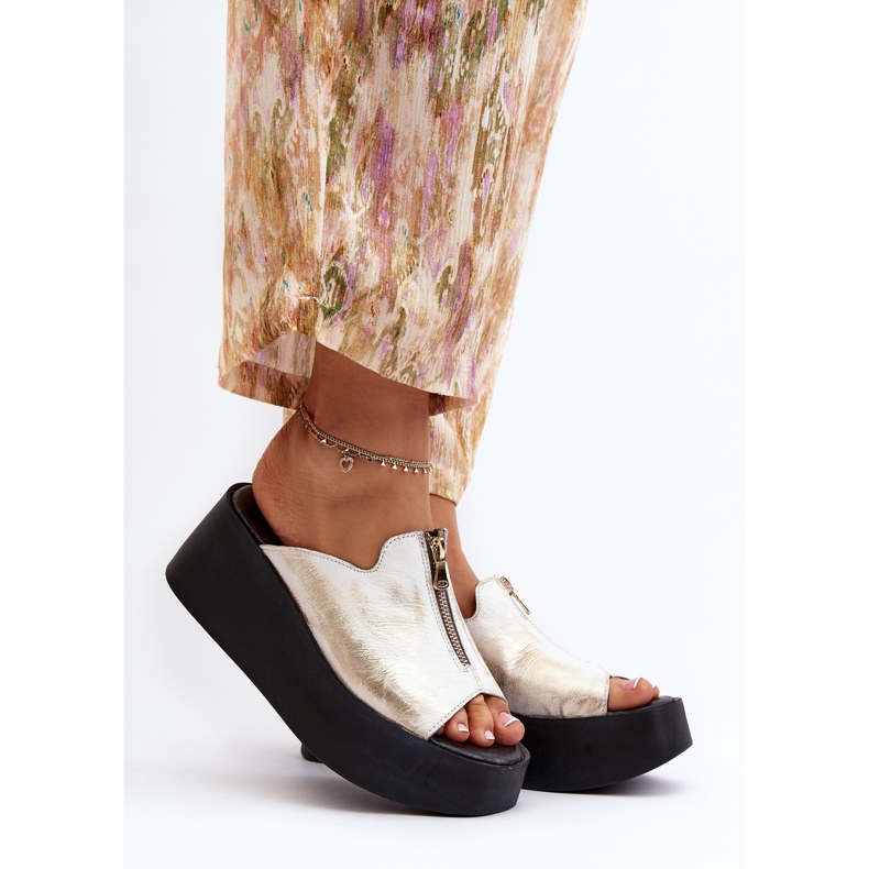 Zazoo 2916 Women's Flip-Flops On A Massive Platform With A Zipper, gold golden 2