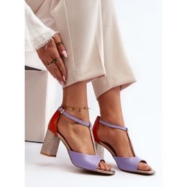 Leather Sandals on a High Heel Laura Messi 2759 Purple violet 1