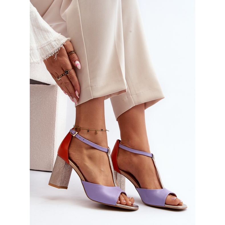 Leather Sandals on a High Heel Laura Messi 2759 Purple 1