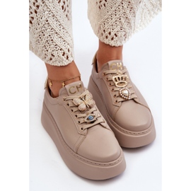 Women's Leather Sneakers With Decorations CheBello 4292 Beige 1