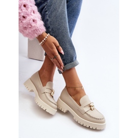 Leather Shoes Moccasins With Teddy Bear CheBello 4291 Light Beige 2